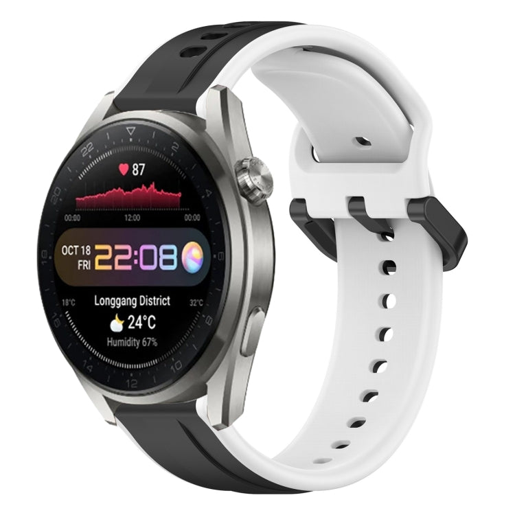 22mm two-color silicone watch band with white strap and black curved loop links