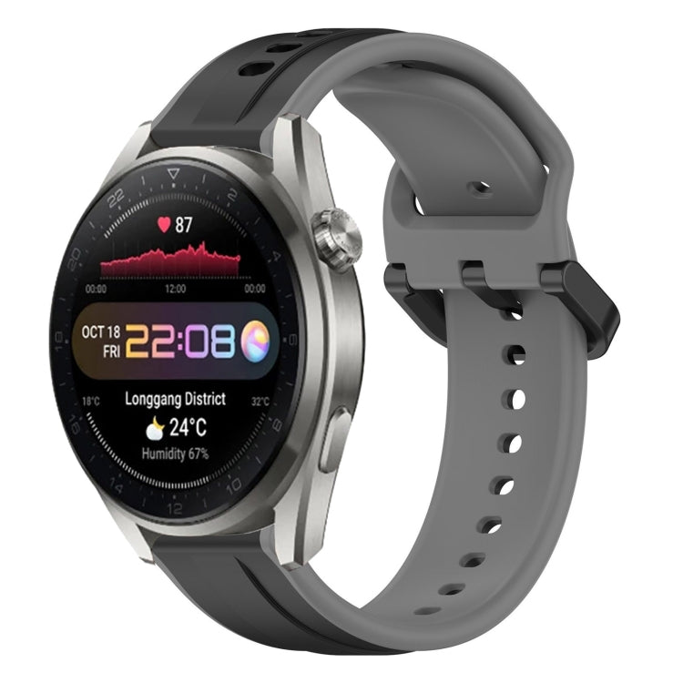 22mm two-color silicone watch band with dark gray strap and black convex loop links