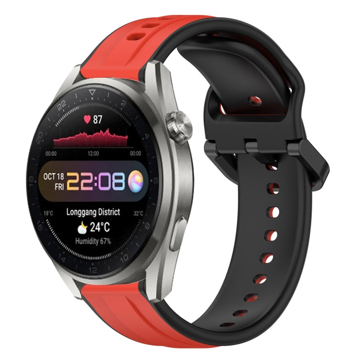 22mm two-color silicone watch band with orange strap and black convex loop links