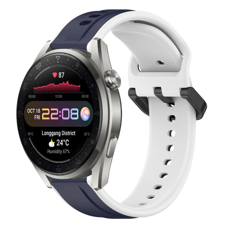 Two-color 22mm silicone watch band with convex loop, white band with navy accents.