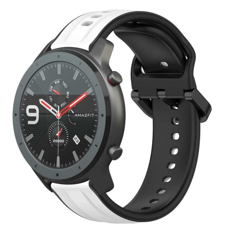 Two-tone silicone watch band with white and black loop design, perforated pin-hole strap