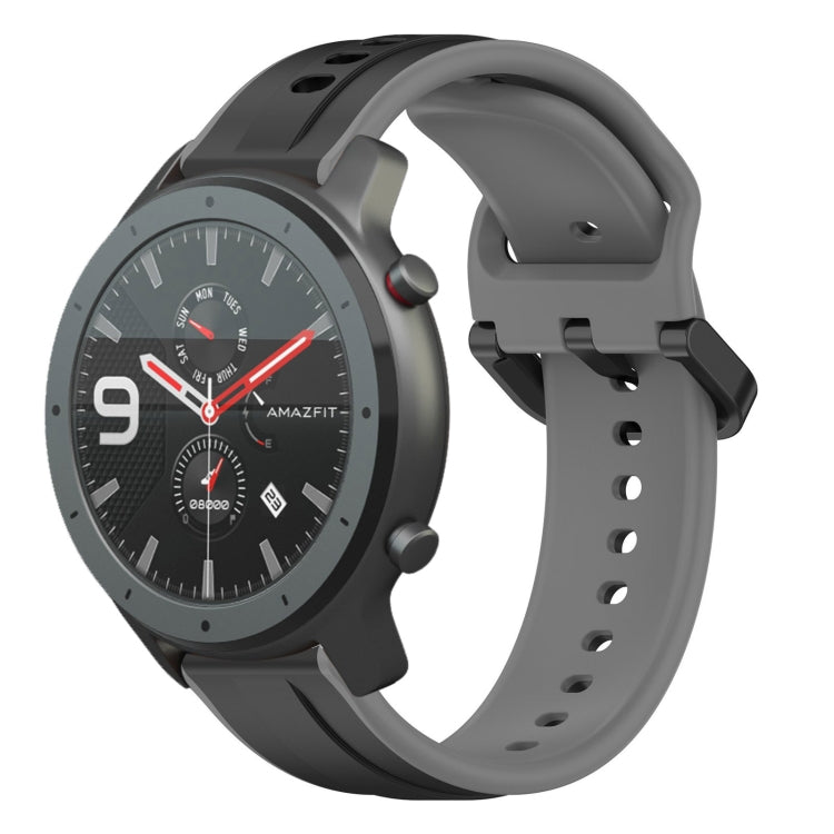 Two-tone silicone watch band with black and dark gray loop design, perforated pin-hole strap