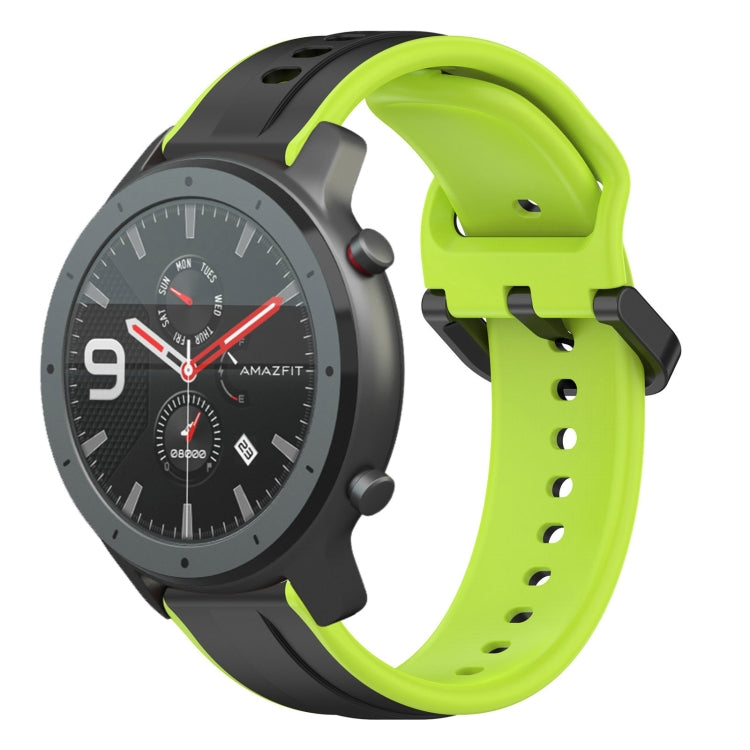 Two-tone silicone watch band with neon green and black loop design, perforated pin-hole strap