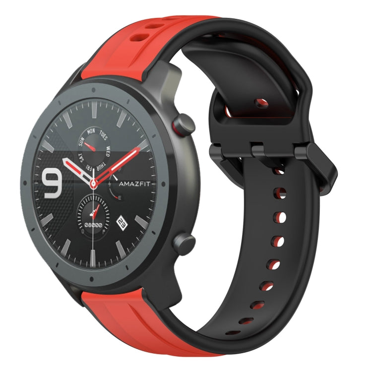 Two-tone silicone watch band with red and black loop design, perforated pin-hole strap