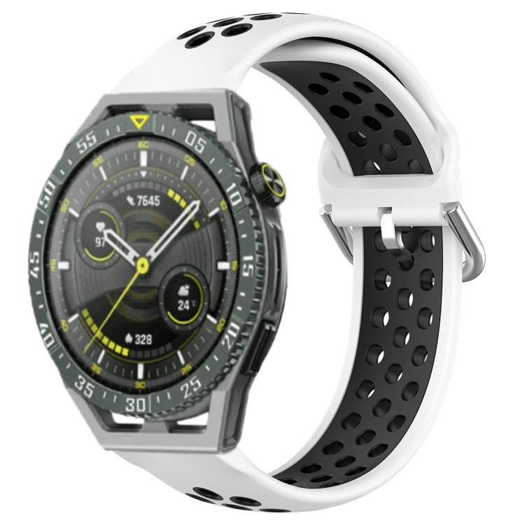 Breathable perforated sports silicone watch band in white with black perforations