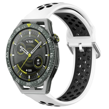 Breathable perforated sports silicone watch band in white with black perforations