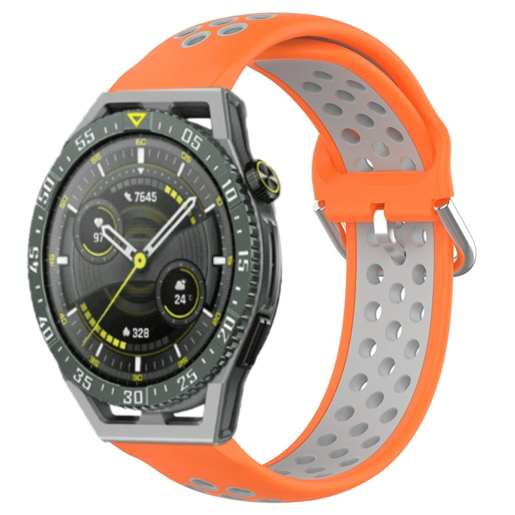 Breathable perforated sports silicone watch band in orange with gray perforations
