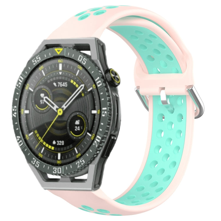 Breathable perforated sports silicone watch band with light pink and mint teal