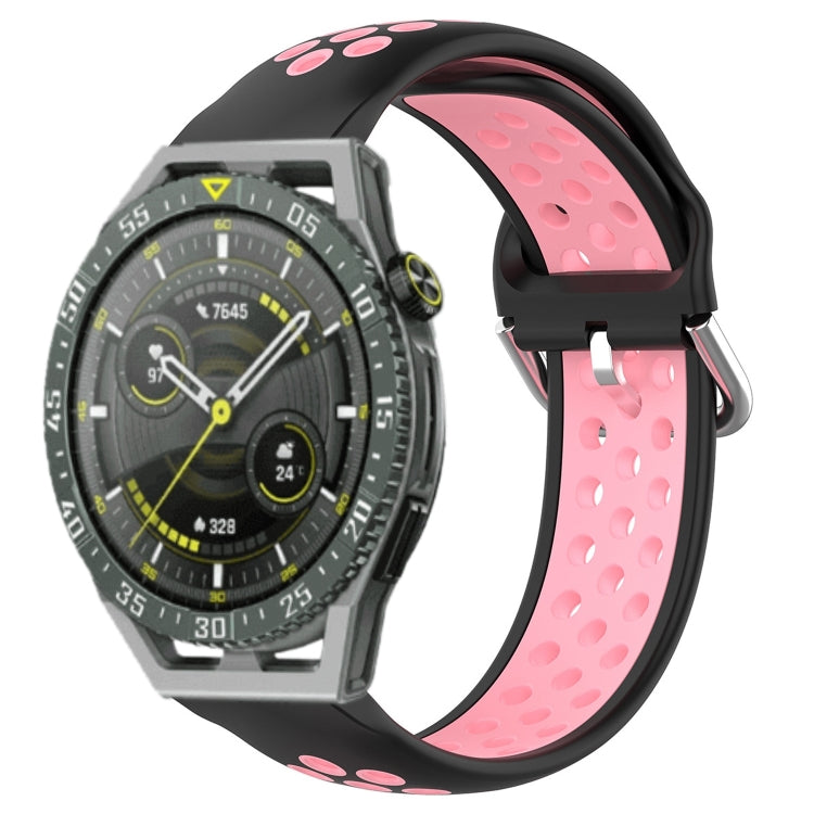 Breathable perforated sports silicone watch band with pink and black accents