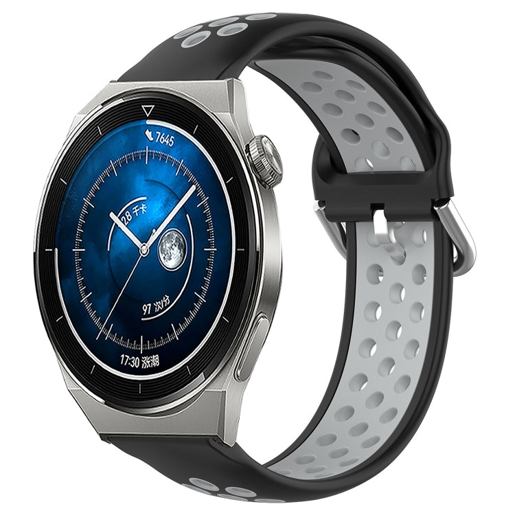 Perforated silicone sports watch band, black with gray vent holes