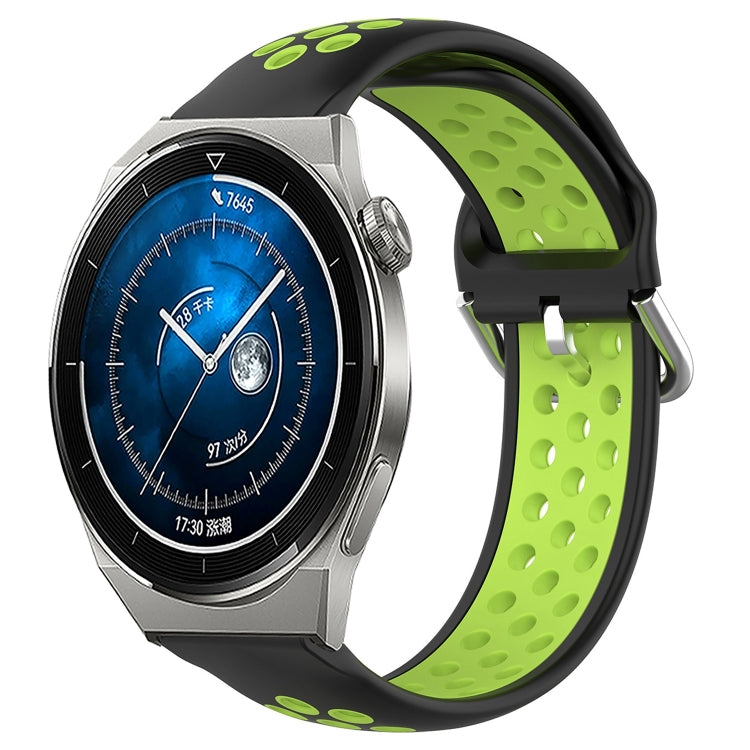 Perforated silicone sports watch band, neon green with black vent holes
