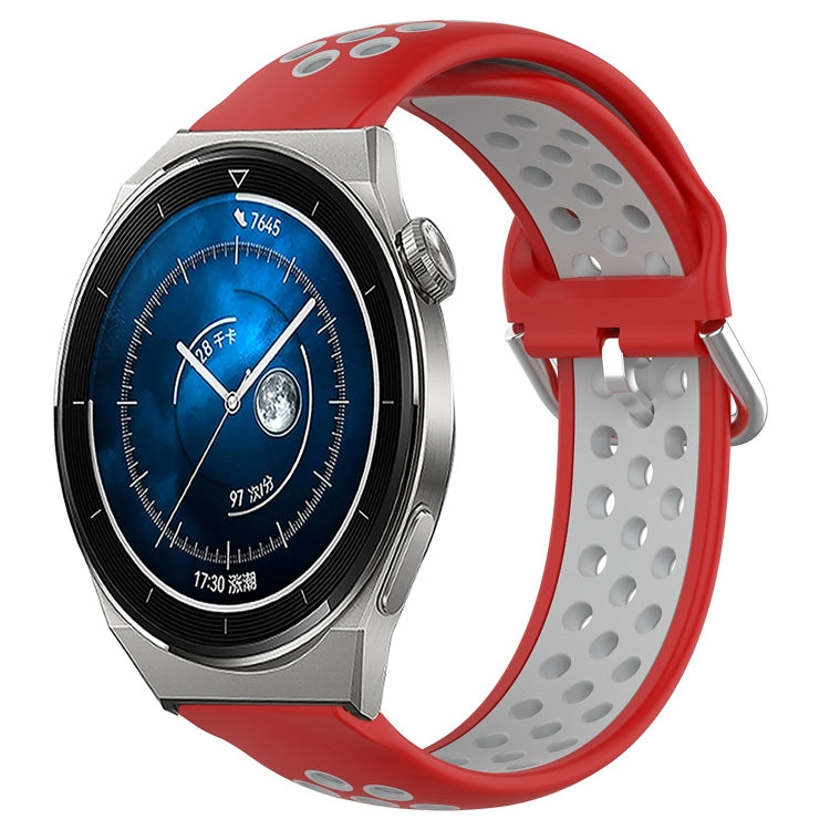 22mm perforated sports silicone watch band, red with gray dotted holes