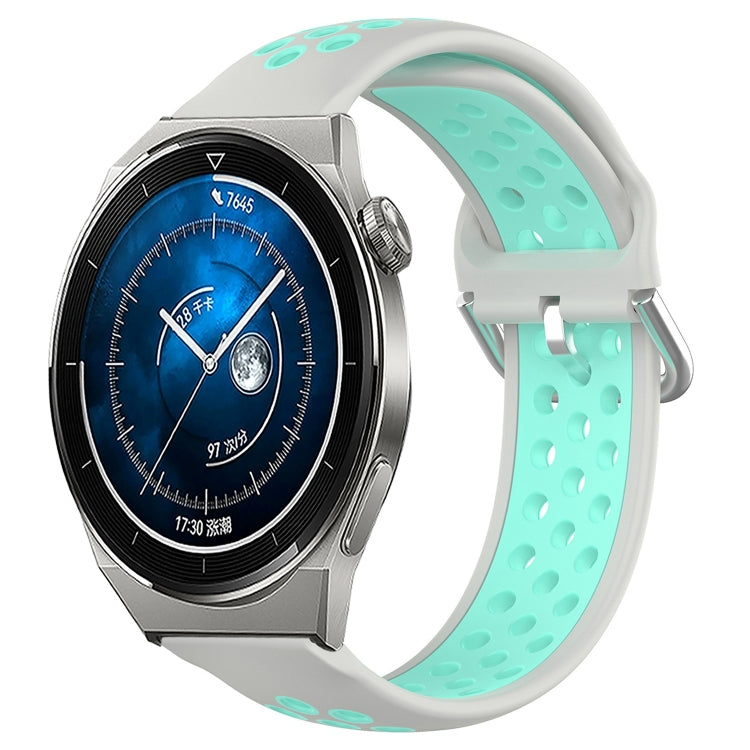 22mm perforated sports silicone watch band, mint green with gray dotted holes