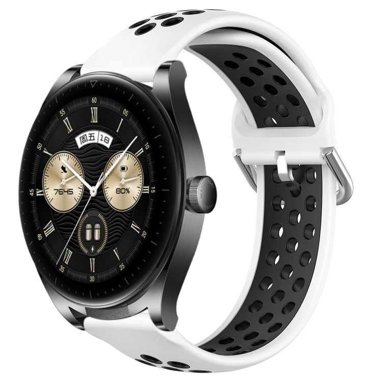 22mm perforated sports silicone watch band, white with black dotted holes