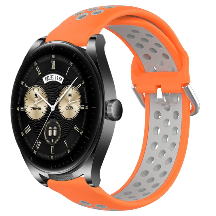 22mm perforated sports silicone watch band, orange with gray dotted holes