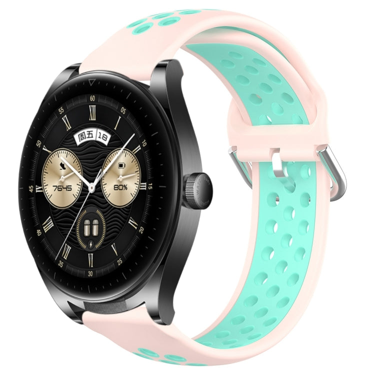 22mm perforated sports silicone watch band, light pink with mint green dotted holes