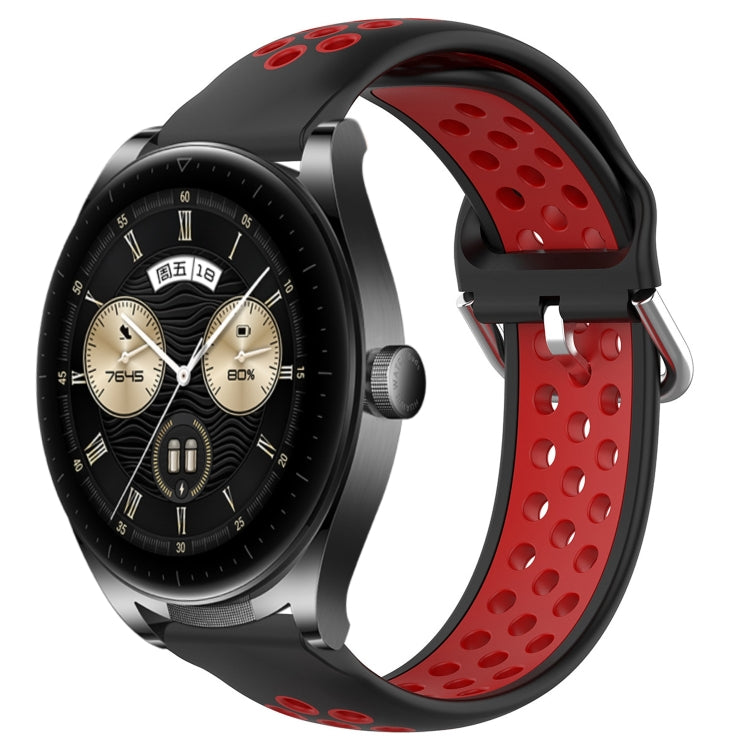 22mm perforated sports silicone watch band, black with red dotted holes