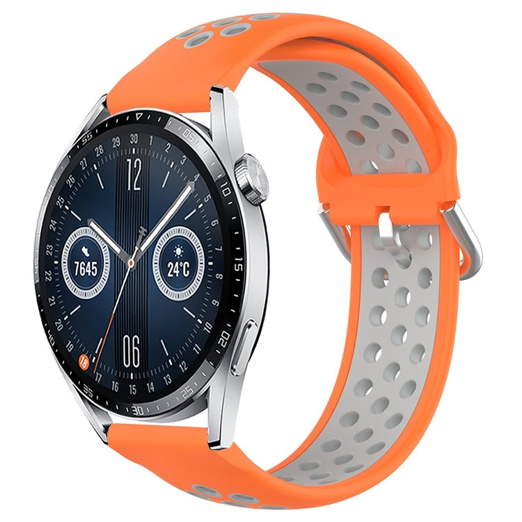 Perforated silicone sports watch band, orange with breathable cutouts and clasp holes