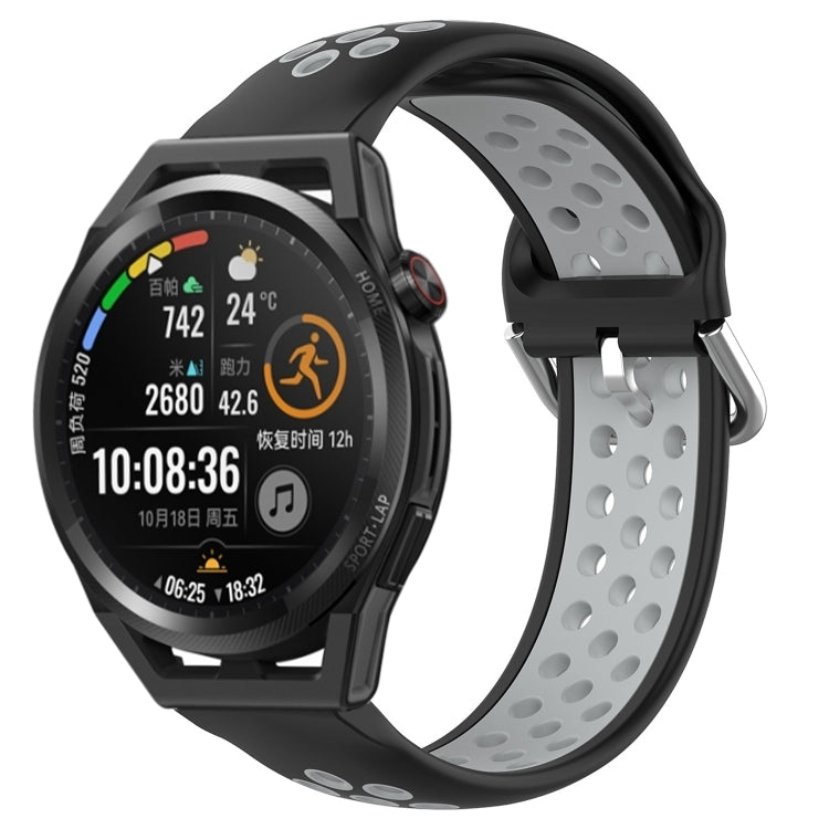 Perforated breathable sports silicone watch band, black with dark gray interior holes
