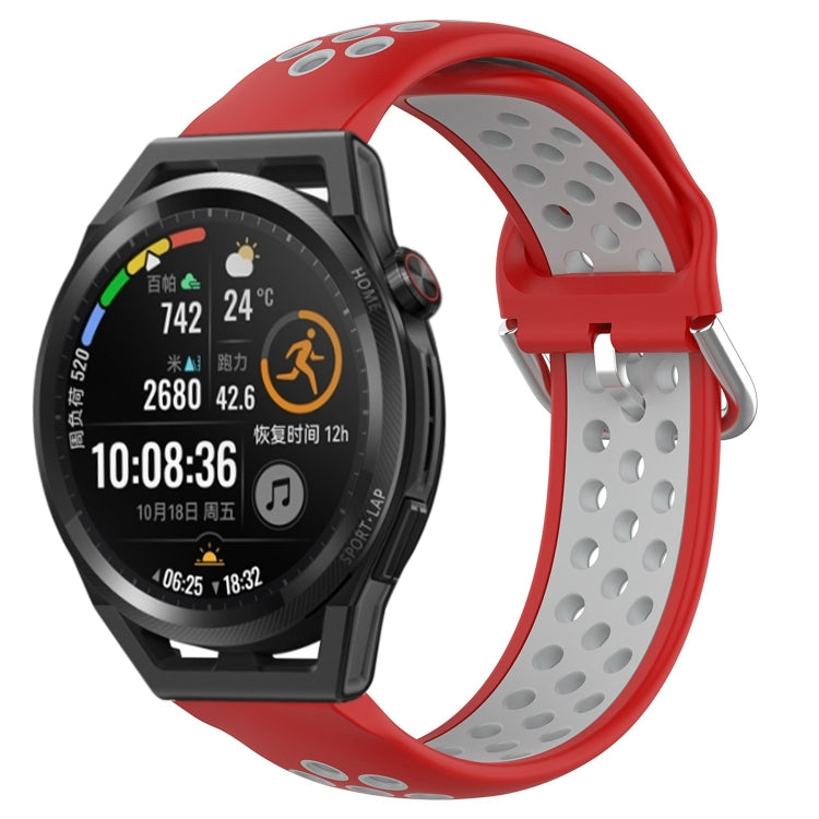 Perforated breathable sports silicone watch band, red with gray interior holes