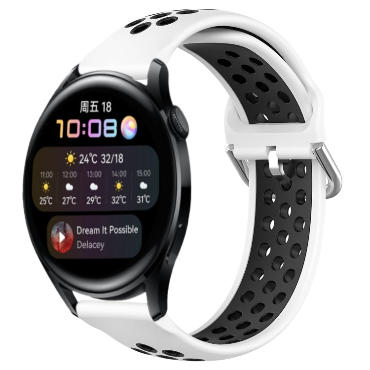 Perforated breathable sports silicone watch band, white with black interior holes