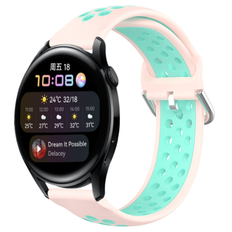 Breathable perforated sports silicone watch band with light pink and teal