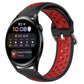 Perforated silicone sports watch band, red with metal clasp and black edges.