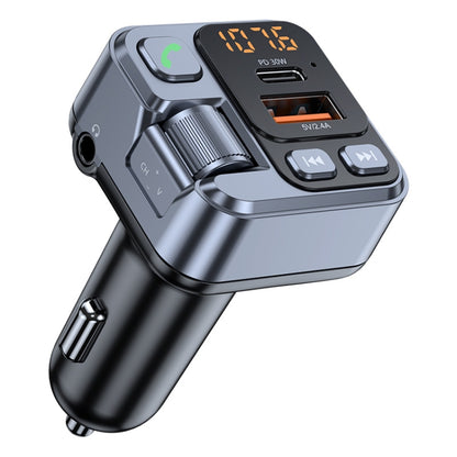 Car FM Bluetooth MP3 player adapter with illuminated display, PD fast-charge USB-C and AUX port