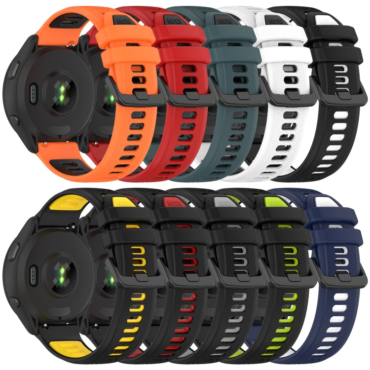 Two-color silicone sport watch bands in assorted colors with black-style clasps, 22mm.