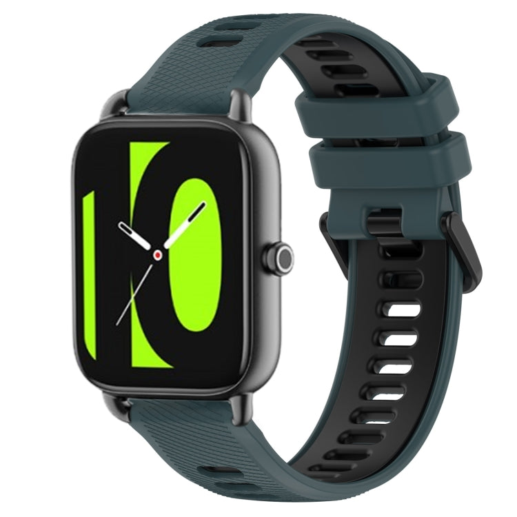 22mm two-color silicone watch band in dark green with black accents, buckle.