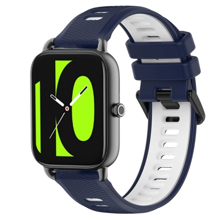 Two-color silicone sport watch band with navy strap and white underside, 22mm.