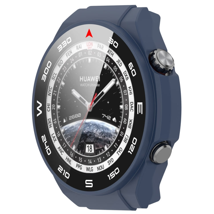 Blue PC+ toughened film integrated watch protective case with textured bezel.
