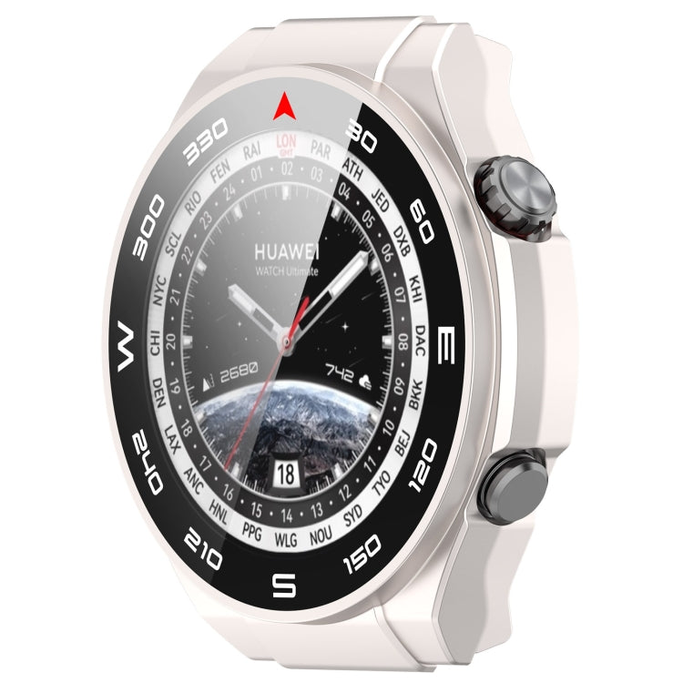 Starlight/cream PC+ toughened film integrated watch protective case on smartwatch.