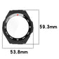 Black integrated watch protective case with toughened film, 53.8mm width and 59.3mm height