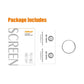 Screen protector package includes protective film and small accessory pieces