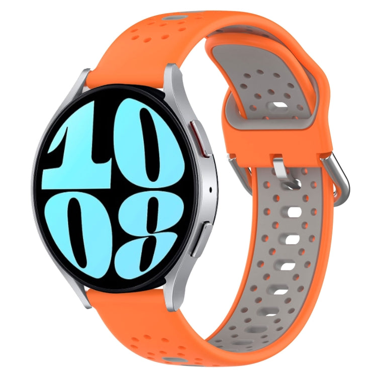 20mm breathable silicone watch band, orange strap with perforations and gray inserts
