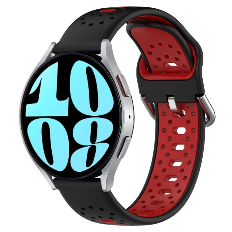 20mm breathable silicone watch band, black strap with red buckle and inserts