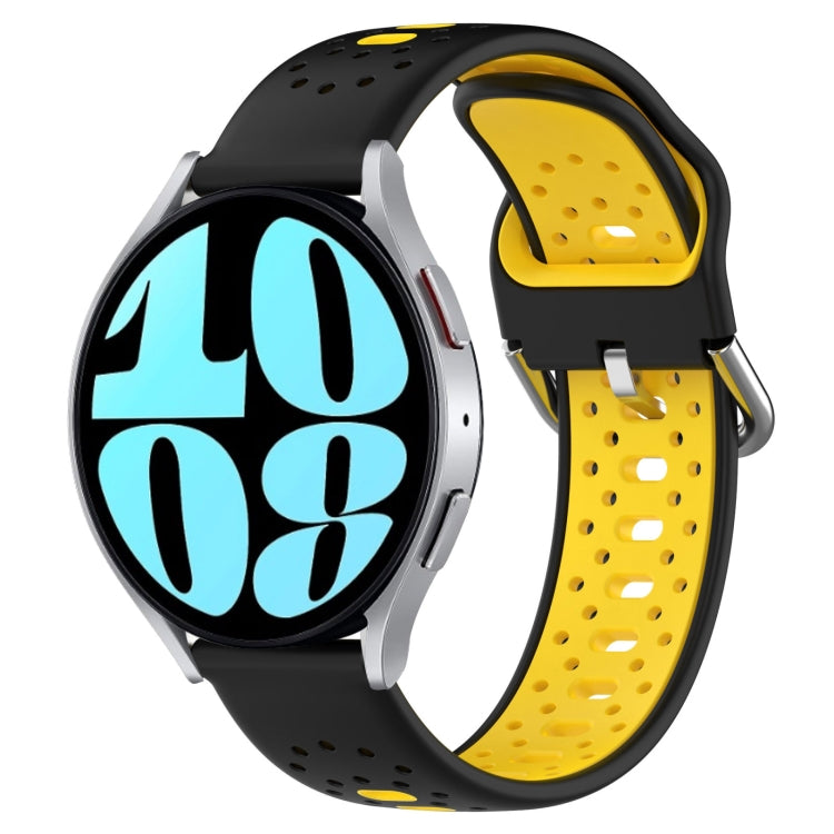 20mm breathable silicone watch band, black strap with yellow buckle and inserts