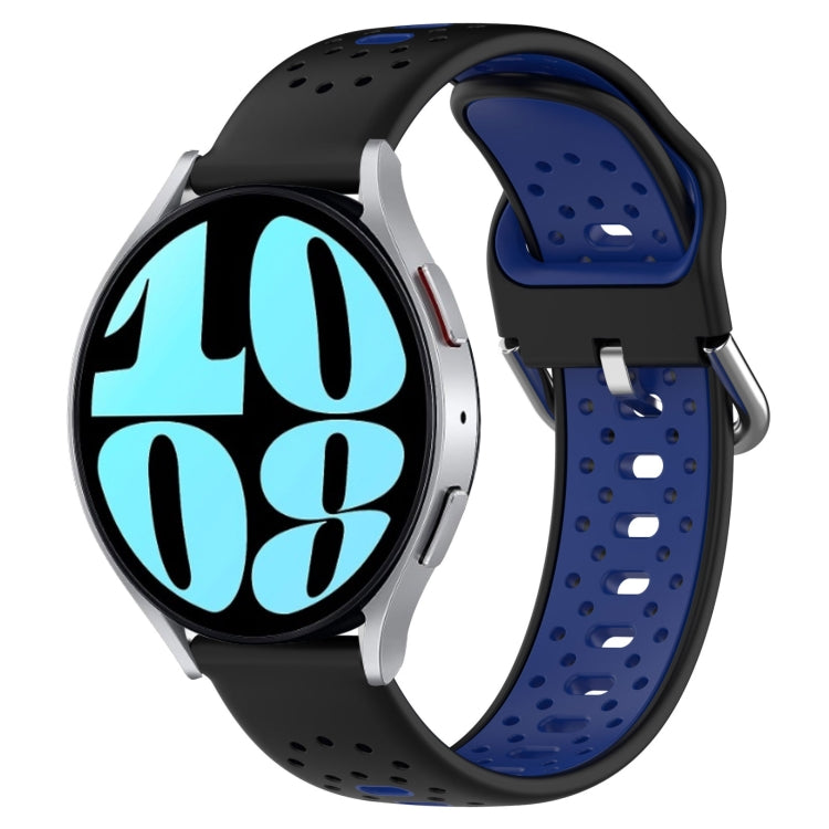 20mm breathable silicone watch band, black strap with blue buckle and inserts