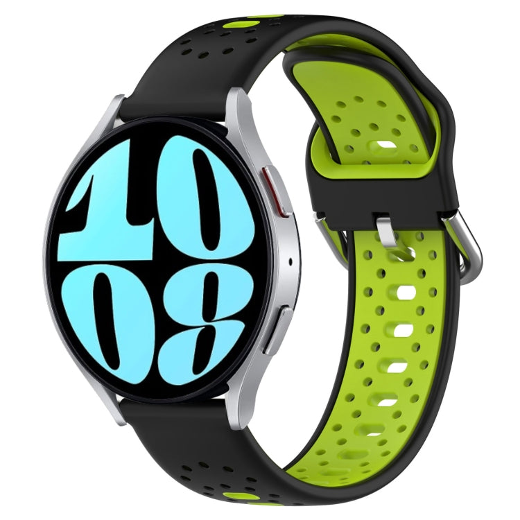 Two-color breathable silicone watch band with lime green and black perforations