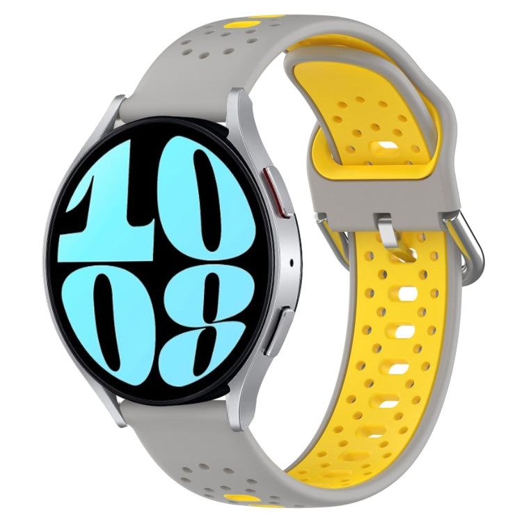 Two-color breathable silicone watch band with bright yellow and gray perforations