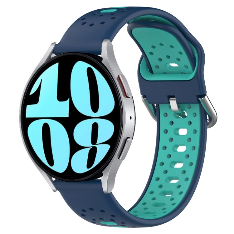 Two-color breathable silicone watch band with teal and dark blue perforations