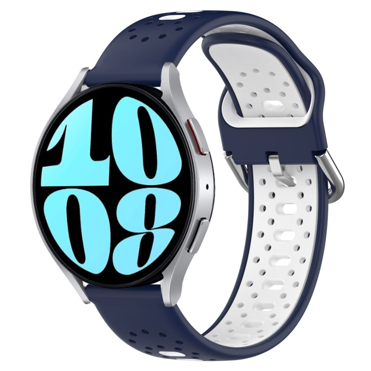 Two-color breathable silicone watch band with white and dark blue perforations