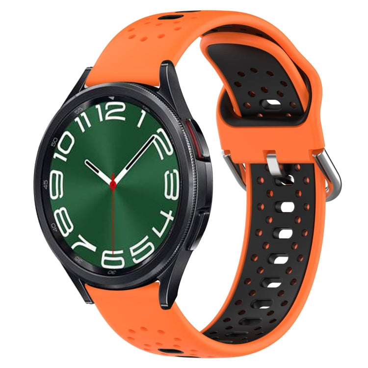 Two-color breathable silicone watch band with orange and black perforations