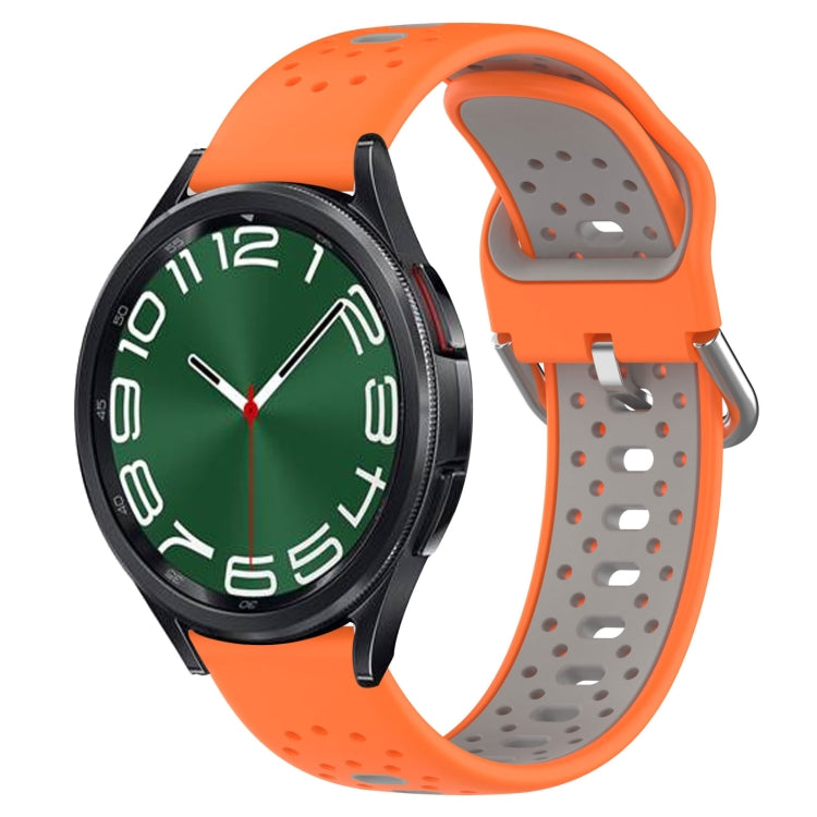 Two-color breathable silicone watch band with orange and gray perforations