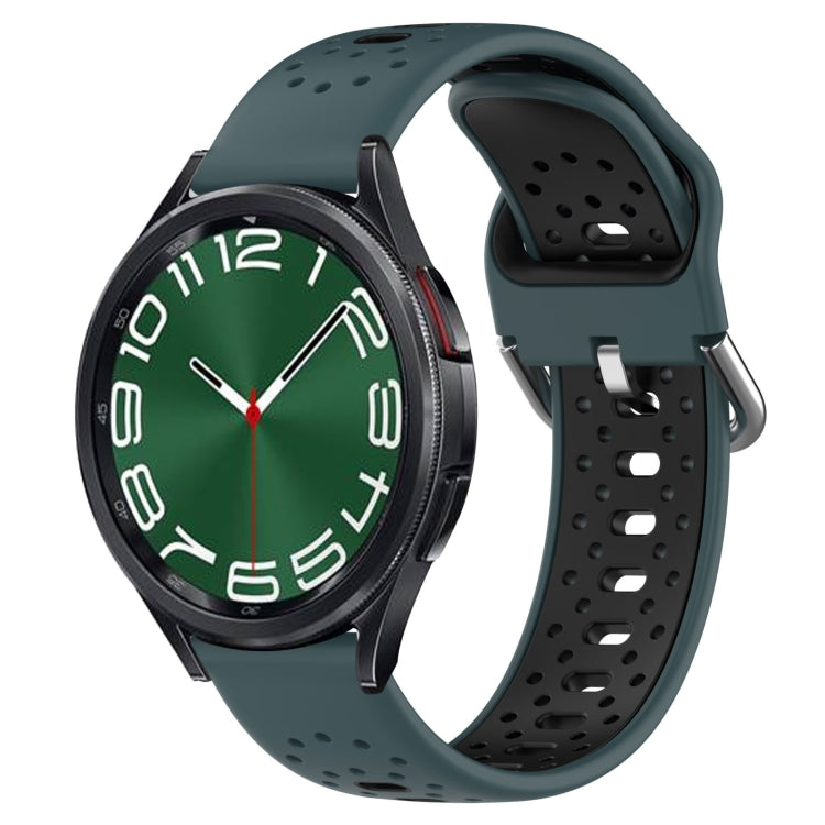 Two-color breathable silicone watch band with teal and dark blue perforations