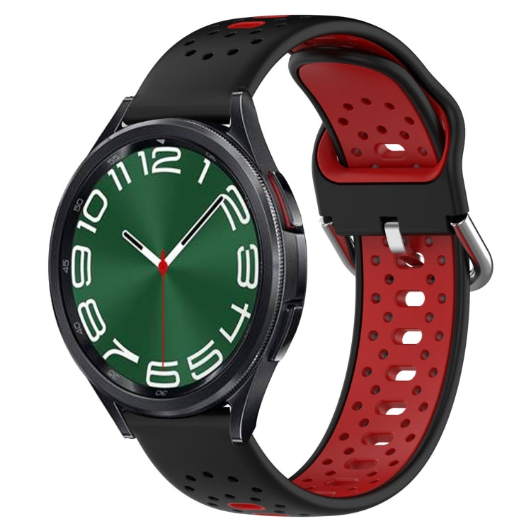 Breathable two-color silicone watch band, black and red perforated links