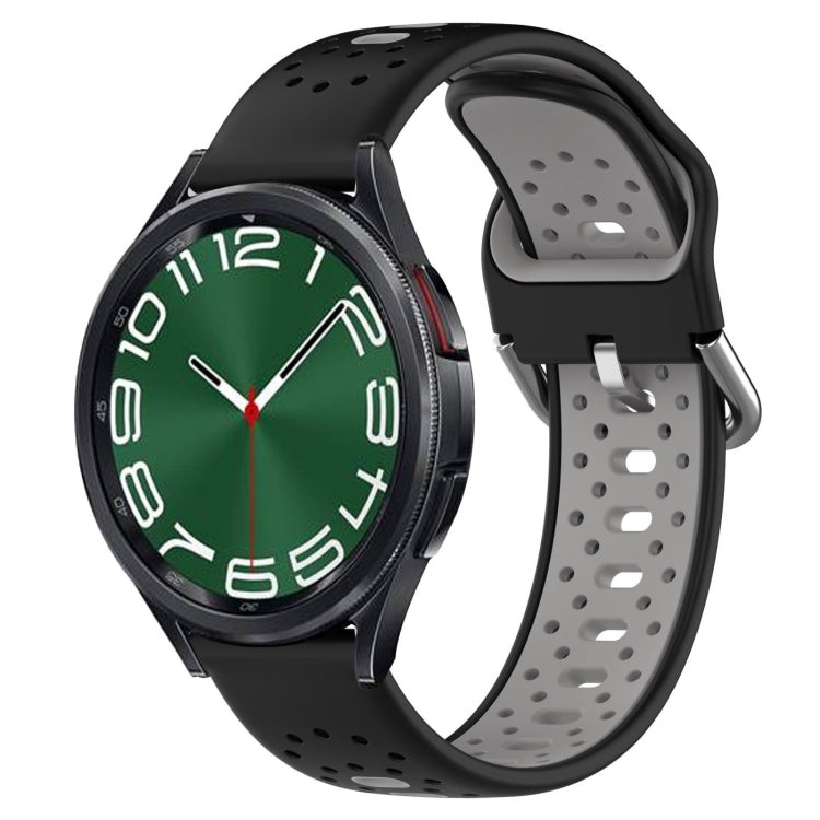 Breathable two-color silicone watch band, black and gray perforated design