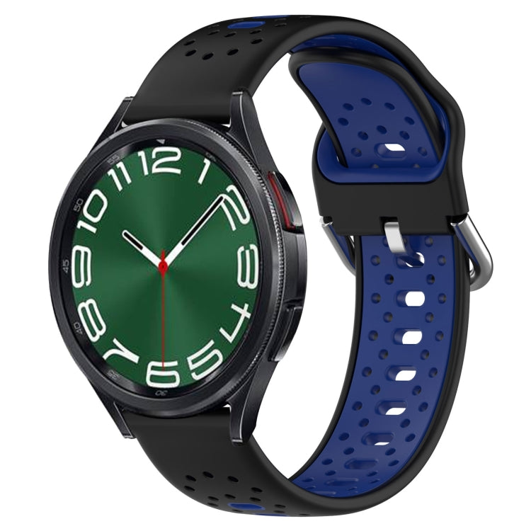Breathable two-color silicone watch band, black and blue perforated links