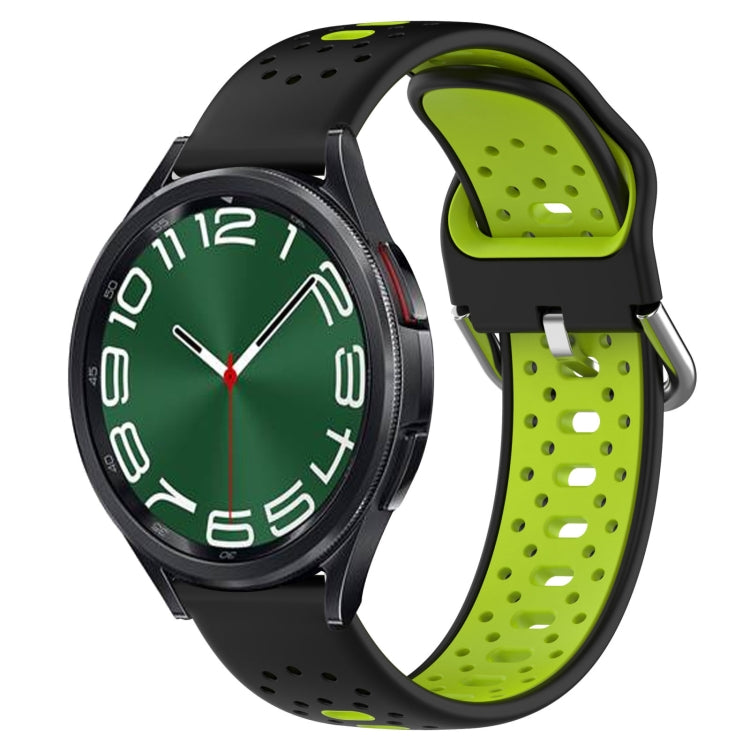 Breathable two-color silicone watch band, black and lime green perforated
